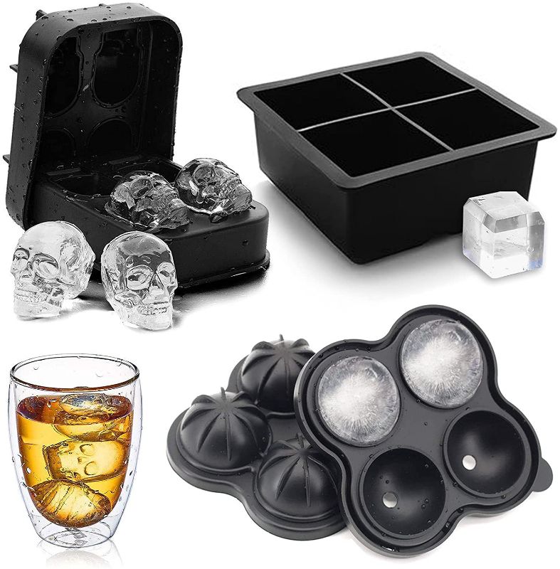 Photo 1 of 
Ice Cube Trays (Set of 3), 3D Silicone Ice Cube Trays and Whiskey Ball with Lids