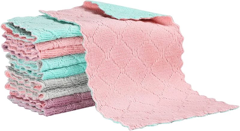 Photo 1 of 20 Pack Kitchen Cloth Dish Towels, Premium Dishcloths, Super Absorbent Coral Velvet Dishtowels, Nonstick Oil Washable Fast Drying, Double-Sided Dish Towel, Used for Table Chair Dish Glass
