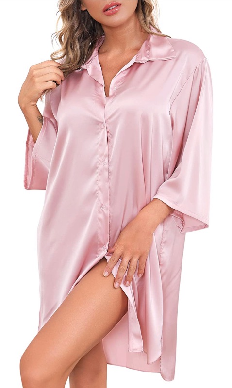 Photo 1 of  249
Feel Like Silk Nightgown Sexy Sleepwear Night Gown for Ladies Button Down Night Shirts for Women size XL