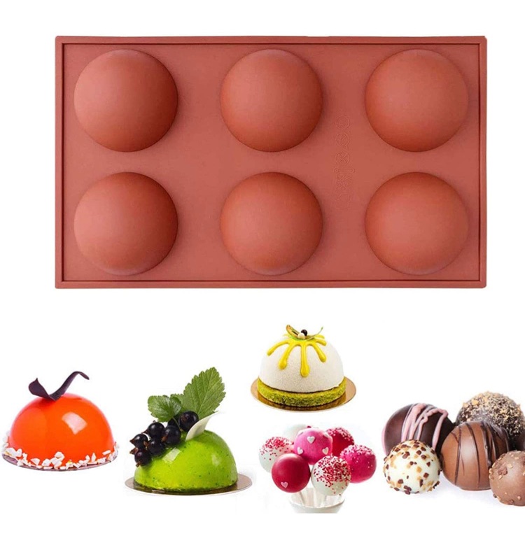 Photo 1 of 6 Holes Silicone Mold for Chocolate Cake Jelly Pudding Soap Round Shape, Round Shape Half Candy Molds Non Stick, Bpa Free Cupcake Baking Pan Hot Chocolate Bomb Half Circle Silicone Molds (1Pack)