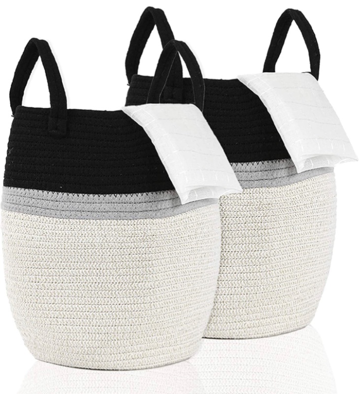 Photo 1 of 2-pack Bodaon Large Laundry Baskets for Bedrooms, Cute Hamper for Girls, Round, Woven Rope Cotton (Gold+Black