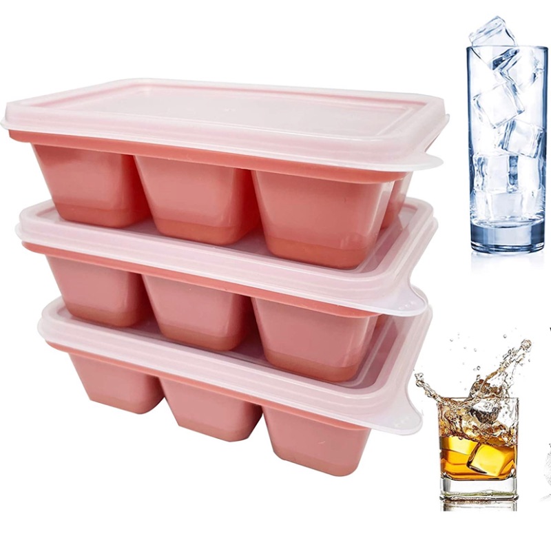 Photo 1 of 3 Pack Mini Ice Cube Trays with Lids, Easy Release Ice Trays of 6 Cavities, Ice Cube Mold for Whiskey and Cocktails or Homemade (Pink3)