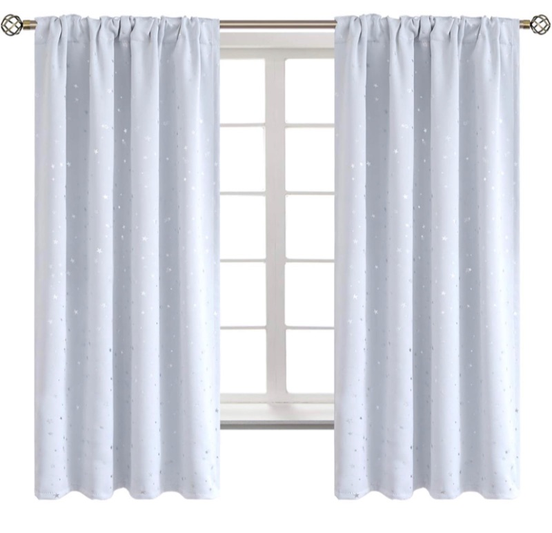 Photo 1 of BGment Star Blackout Curtains for Kids Bedroom - Rod Pocket Thermal Insulated Room Darkening Printed Curtains for Living Room, Set of 2 Panels ( 52 x 63 Inch, Greyish White )