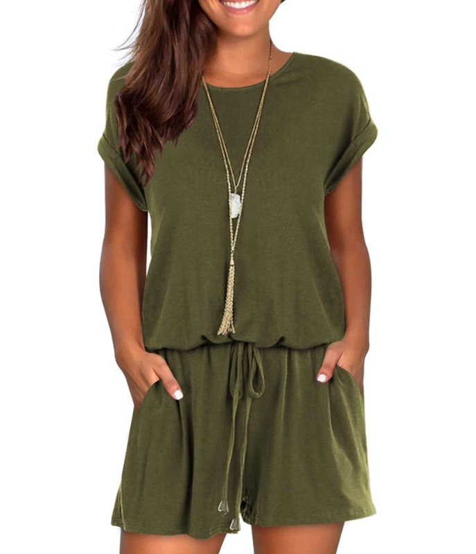 Photo 1 of large Womens Summer Cute Front Tie Short Jumpsuits Rompers with Pockets