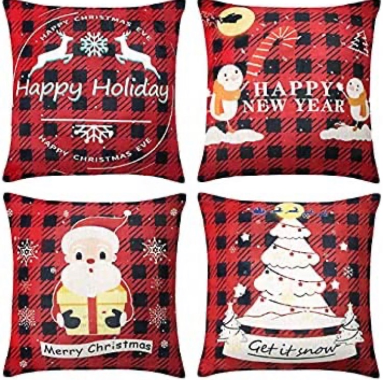 Photo 1 of ck Plaid Pillow Covers for Farmhouse Decoration Linen Pillow case Holiday Rustic Square Cushion Cover for Sofa Couch Throw Pillow Covers 4 Sets