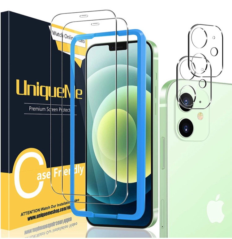 Photo 1 of [2+2 Pack] UniqueMe Camera Lens Protector and Screen Protector Compatible with iPhone 12 Mini 5.4 inch Termperd Glass [Easy Installation Frame] HD Clear [9H Hardness] 2 boxes 