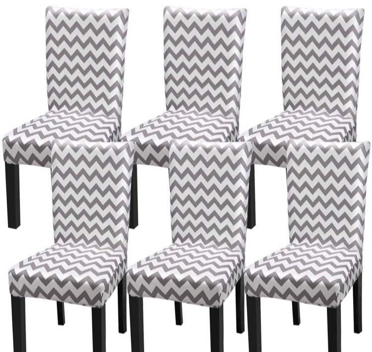 Photo 1 of 6 Pack Super Fit Stretch Removable Washable Short Dining Chair Protector Cover Seat Slipcover for Hotel,Dining Room,Ceremony,Banquet Wedding Party (White/Gray)