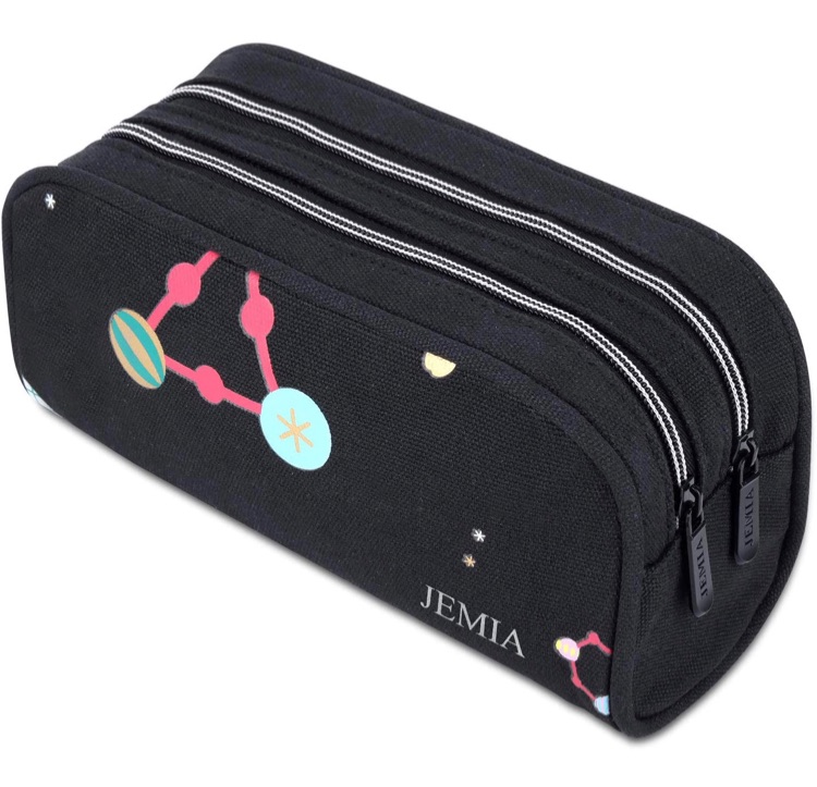 Photo 1 of JEMIA Dual Compartments Collection 2 Independent Zipper Chambers with Mesh Pockets Pencil Case (Black, Canvas)