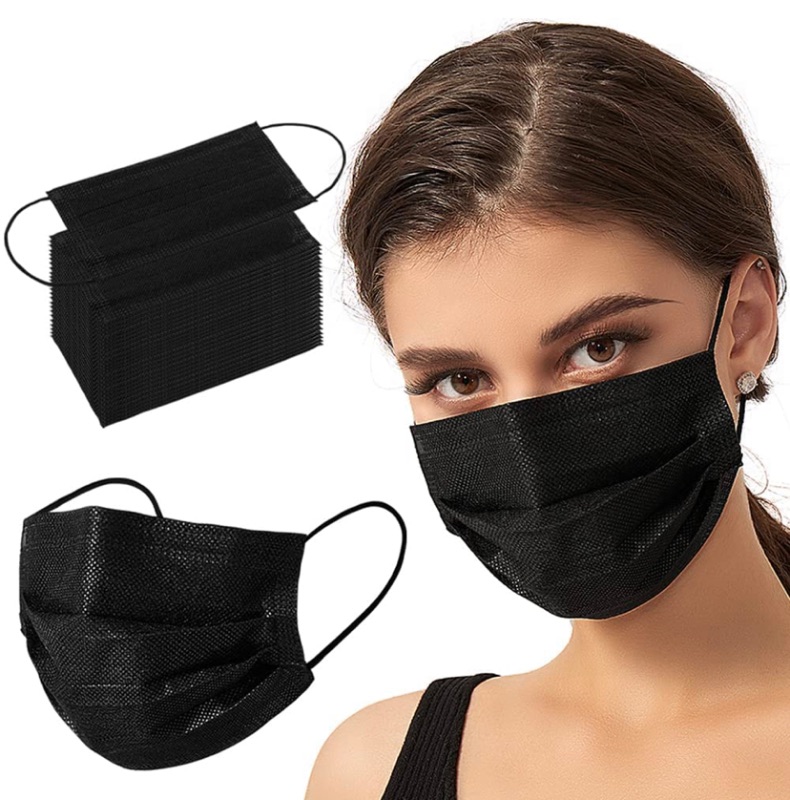 Photo 1 of 100PCS Black Disposable Face Masks 3 Ply Filter Protection Breathable Face Mask for Adults