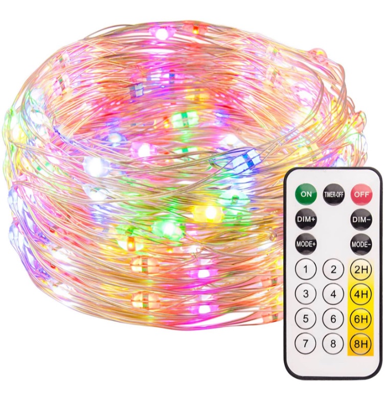 Photo 1 of Moreplus Fairy Lights 39ft 120 LED USB Plug-in String Lights Indoor & Outdoor Multicolored 8 Modes Firefly Twinkle String Lights for Parties Christmas Festival Decoration with RF Remote