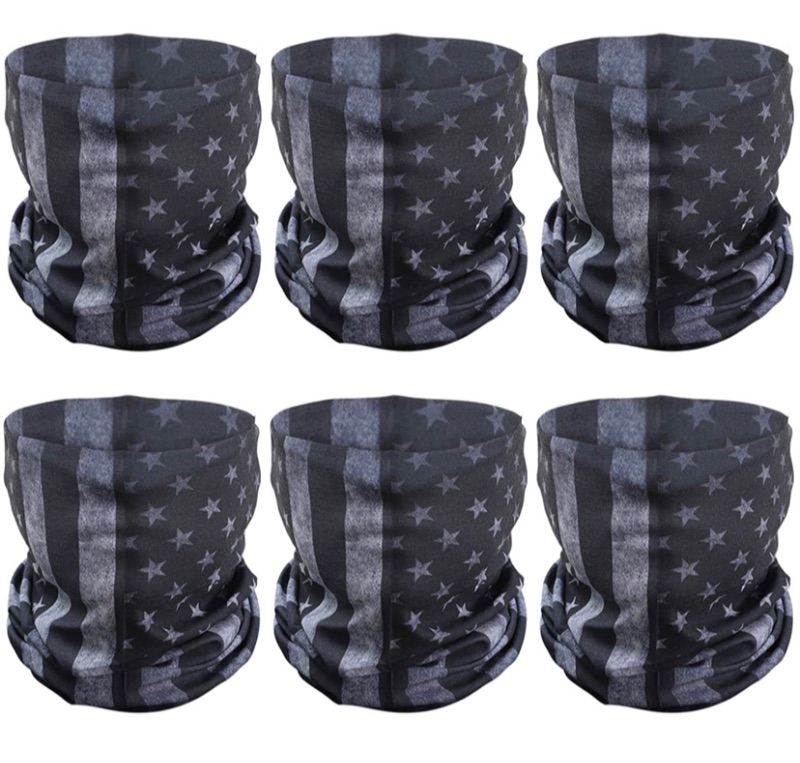 Photo 1 of 6 Pcs American Flag Outdoor Face Mask- Multifunctional Seamless Microfiber American Flag UV Protection Face Neck Shields Headwear for Men&Women Motorcycle Hiking Cycling Ski Snowboard(Grey) 2 pack - 12 ct