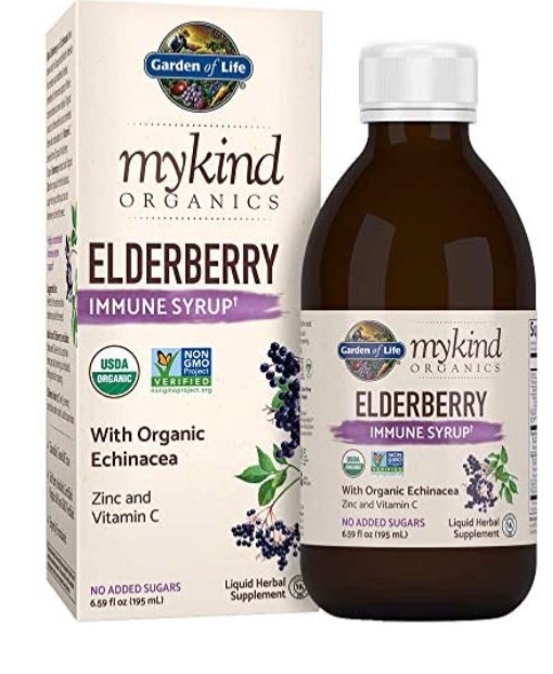 Photo 1 of Garden of Life Mykind Organics Plant Based Elderberry Immune Syrup 6.59 fl oz (195 Ml) for Kids & Adults: Sambucus, Echinacea, Zinc & Vitamin C, 0g Sugar, Organic Vegan Gluten Free Herbal Supplement exp 8/2021