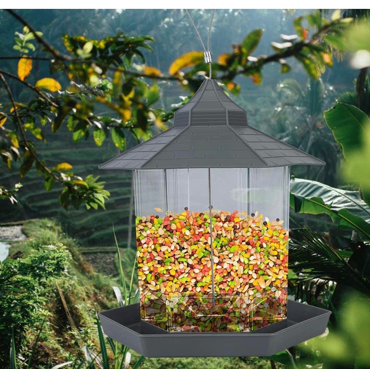 Photo 1 of Bord Wild Bird Feeders for Outside,Bird Feeders for Outdoors Hanging,Bird Seed for Outside Feeders,Hexagon Shaped with Roof Hanging Bird Feeders for Garden Yard Decoration(Grey)