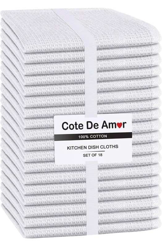 Photo 1 of Cote De Amor Set of 18 Kitchen Dish Cloths Cotton 12x12, Restaurant Cleaning Towels, Bar Mops Towels, Rags for Home Kitchen Bars - Absorbent Durable Washable Dish Towels White