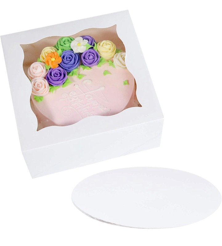 Photo 1 of 15PCS]10x10x5 inch Cake Boxes with Boards Set,White Large Tall Sturdy Bakery Boxes with Window Lids Disposable Cardboard Container and Round Plain in Bulk 15 Pack of Each
