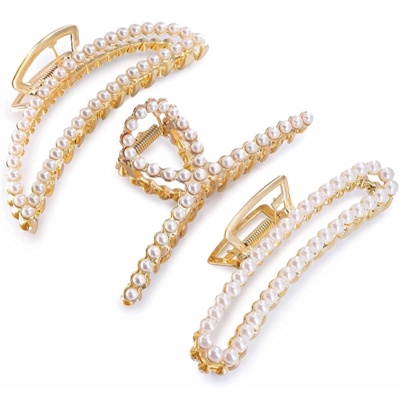 Photo 1 of Large Pearl Claw Hair Clips for Women and Girls,4.5 inch Zinc Alloy Big Hair Claw for Thick Hair Strong Hold Hair Clips for Women Fashion Hair Accessories for Girls