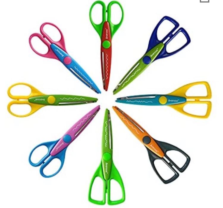 Photo 1 of Colorful Decorative Paper Edge Scrapbooking Kids Craft Scissors Set, 8 Pack, Sharp and Durable Blade, Easy to Use. Ideal for Kids, Children, Scrapbooking, DIY Photos