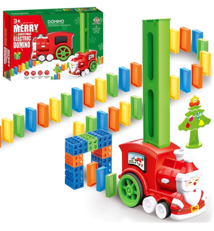 Photo 1 of 90 Pcs Kids Domino Train, Santa Claus Train Blocks Rally Electric Toy Set,Building and Stacking Toys for 3-7 Year Old for Christmas