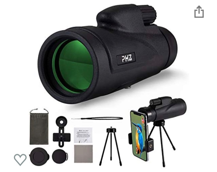 Photo 1 of PHZ 12X50 Monocular Telescope Smartphone High Definition Monocular with Quick Smartphone Holder Tripod, Waterproof for Wildlife Bird Watching Hunting Camping Travelling Wildlife Secenery (black2)