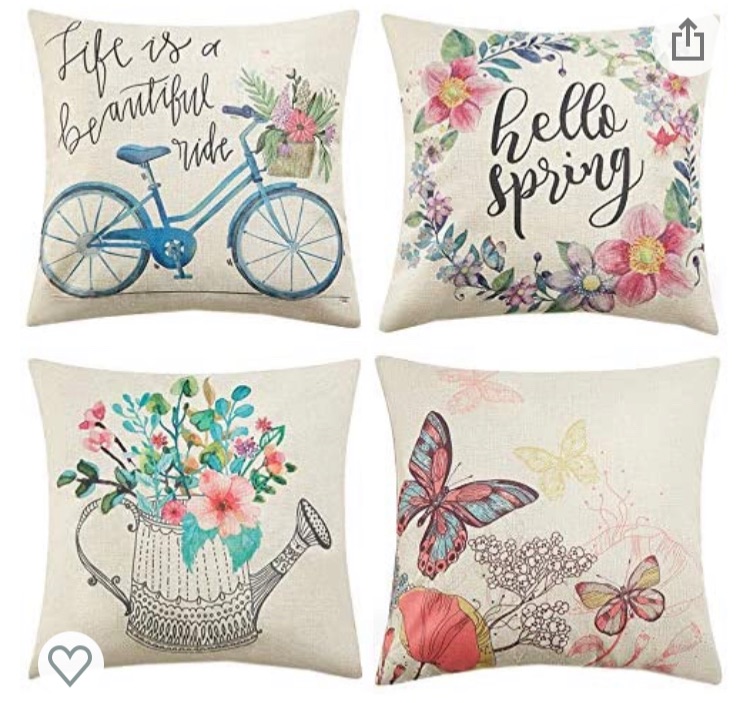 Photo 1 of Anickal Spring Pillow Covers 20x20 Inch Set of 4 for Spring Decorations Hello Spring Wreath Bicycle Butterfly Decorative Throw Pillow Covers for Spring Home Farmhouse Decor
