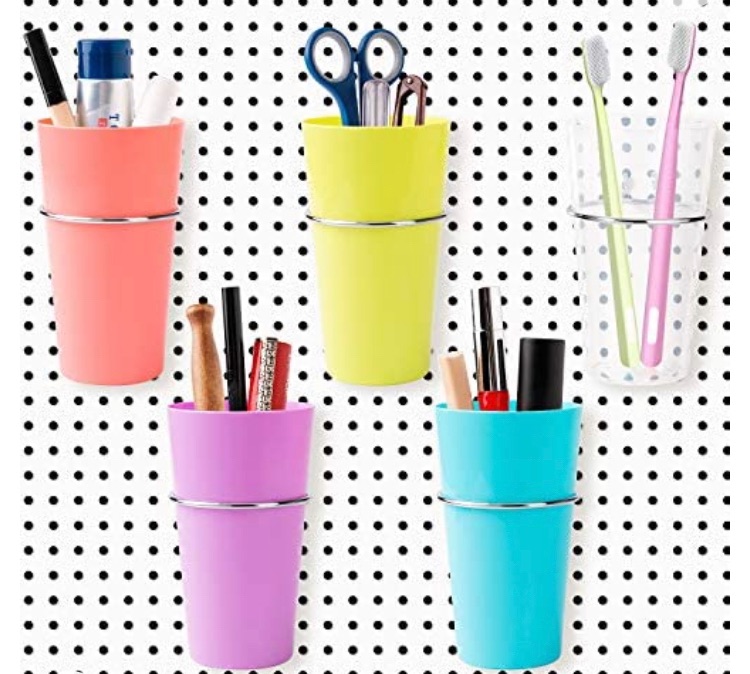 Photo 1 of Eeoyu 5 Sets Pegboard Bins with Rings, Pegboard Accessories Cups Holder Pegboard Organizer Baskets Pegboard Hooks Kit for Organizing Storage