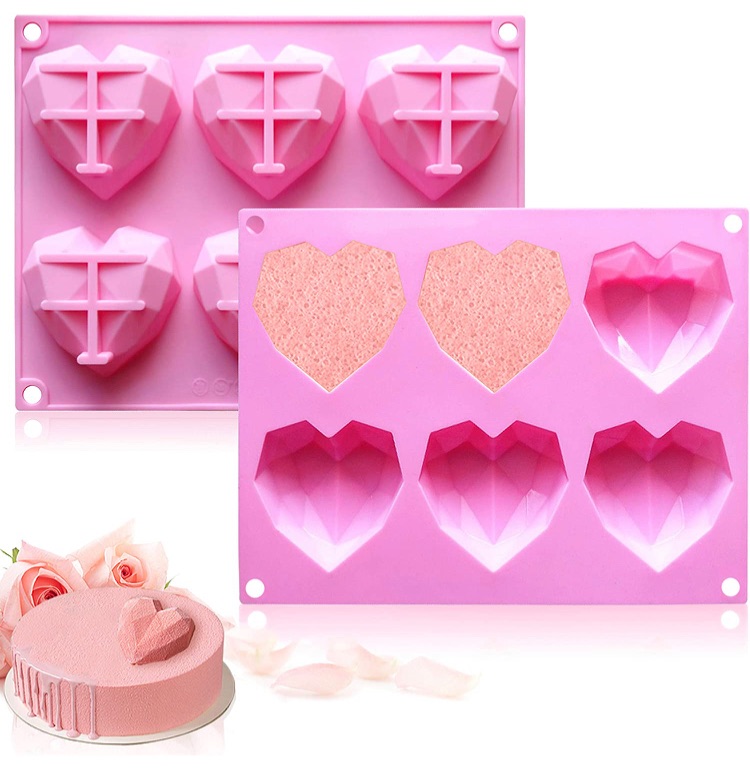 Photo 1 of Fya Chocolate Mold, Special 3D Diamond Heart Love Shape Cake Mould, 100% Food-Grade Silicone Mold, Non-Stick Easy Release Mold for Cake Decoration, Candy, Ice Cube 4 trays