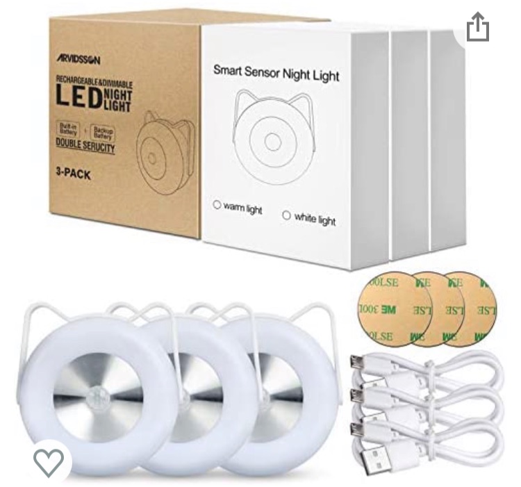 Photo 1 of Rechargeable Motion Sensor LED Puck Lights, Battery-Powered Under Cabinet Lighting, Magnetic Stick-on Lights, Wireless Closet Light, Under Counter Lights, 3-Pack