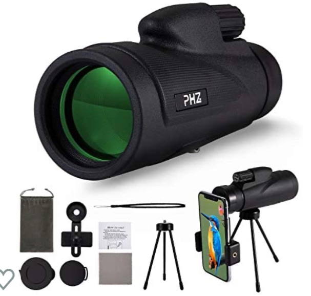 Photo 1 of PHZ 12X50 Monocular Telescope Smartphone High Definition Monocular with Quick Smartphone Holder Tripod, Waterproof for Wildlife Bird Watching Hunting Camping Travelling Wildlife Secenery (black2)