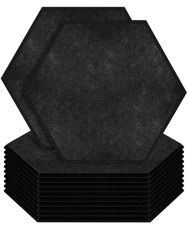 Photo 1 of 12 Pack Hexagon Acoustic Panels Beveled Edge Sound Proof Foam Panels, 14"X13"X 0.4" High Density Sound Proofing Padding for Wall, Acoustic Treatment for Studio, Home and Office (Black)