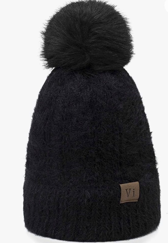 Photo 1 of ViGrace Women Knit Slouchy Beanie Chunky Baggy Hat with Faux Fur Pompom Winter Soft Warm Ski Cap