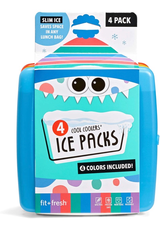 Photo 1 of Fit & Fresh Cool Slim Reusable Ice Packs Boxes, Lunch Bags and Coolers, Set of 4, Multicolored, 4 Pack