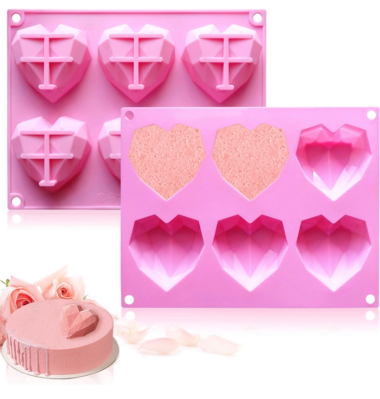 Photo 1 of Fya Chocolate Mold, Special 3D Diamond Heart Love Shape Cake Mould, 100% Food-Grade Silicone Mold, Non-Stick Easy Release Mold for Cake Decoration, Candy, Ice Cube. 3 pack