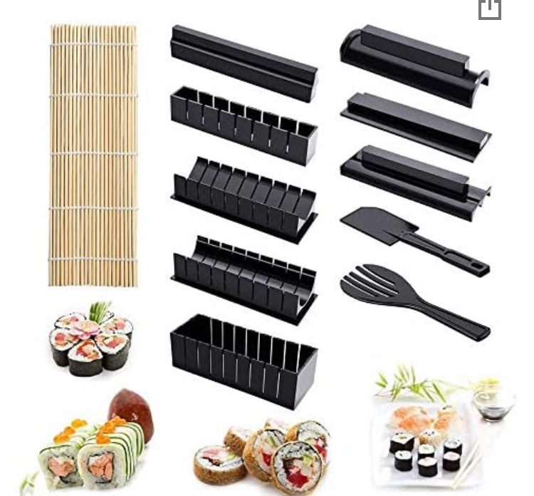 Photo 1 of 11pcs Sushi Making Kit for Beginners, Sushi Rice Maker Mold with Bamboo Rolling Mat Serving Set, Plastic DIY Sushi Tools Accessories Gifts for Home Kitchen Cooking