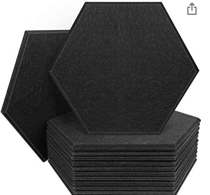 Photo 1 of DEKIRU 12 Pack Acoustic Panels Hexagon Sound Proof Padding, 14 X 13 X 0.4 Inches Sound dampening Panel Used in Home & Offices (Black)