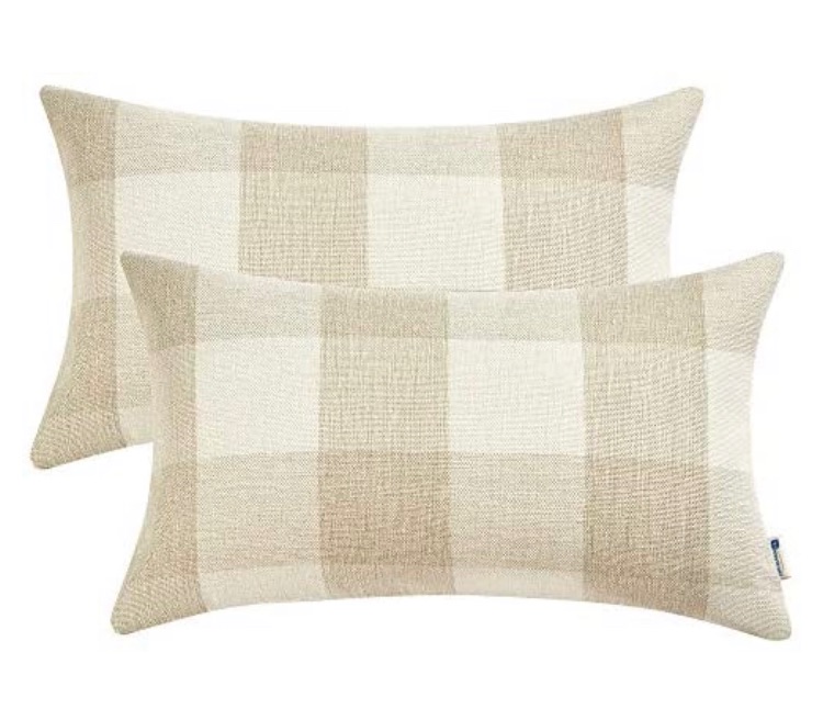 Photo 1 of Anickal Set of 2 Lumbar Beige and White Buffalo Check Plaid Pillow Covers Farmhouse Rustic Decorative Throw Pillow Covers Cushion Case 12x20 Inch for Home Sofa Couch Decor