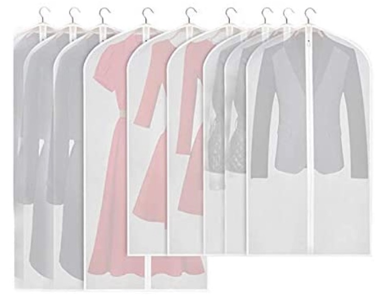 Photo 1 of Hanging Garment Bag (Set of 10) Lightweight Clear Full Zipper Suit Bags - PEVA Moth-Proof Breathable Dust Cover for Closet Clothes Storage (24"x48" -10pack)