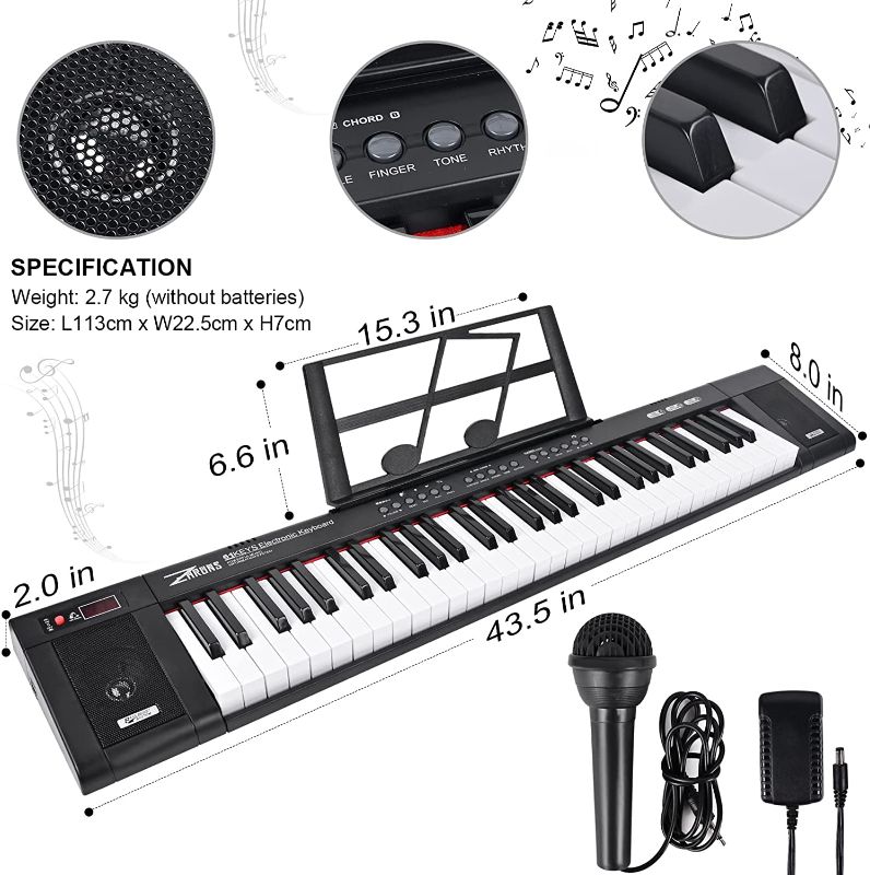 Photo 1 of ZHRUNS Electric Keyboard 61 Keys & Sheet Music Stand-Portable Electronic Keyboard Musical Instrument with Headphone Jack & Teaching Modes,Suitable for Beginners/Adults (Black)
