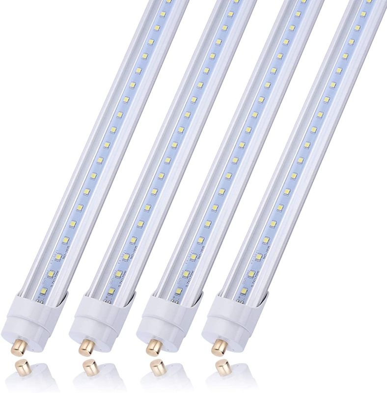 Photo 1 of 8 Foot Led Light Bulb 45W (100W Equivalent) Replace 8FT Single Pin Fluorescent Light Tube Lamp Shop FA8 Base, Dual-Ended Power Cold White 6000K, 5400LM, Clear Cover,AC 85-277V   4 pak 
