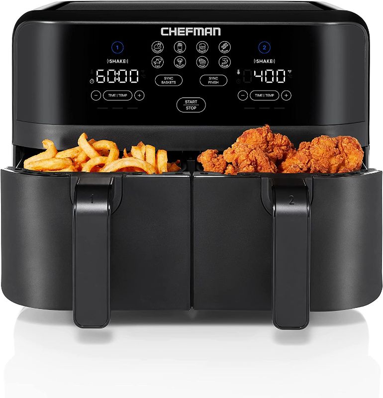 Photo 1 of Chefman TurboFry Touch Dual Air Fryer, Maximize The Healthiest Meals With Double Basket Capacity, One-Touch Digital Controls And Shake Reminder For The Perfect Crispy And Low-Calorie Finish