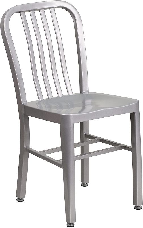 Photo 1 of  2 Flash Furniture Commercial Grade Silver Metal Indoor-Outdoor Chair
