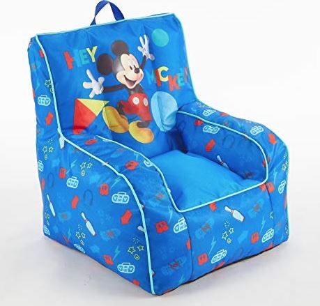 Photo 1 of Idea Nuova Disney Mickey Mouse Kids Nylon Bean Bag Chair with Piping & Top Carry Handle