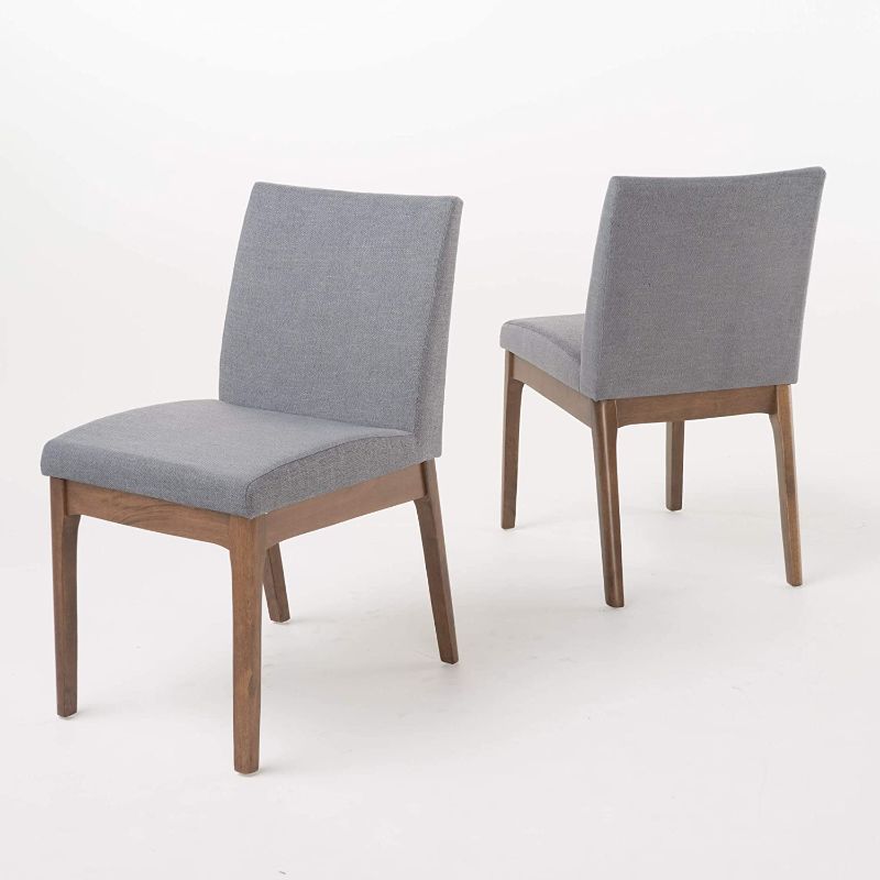 Photo 1 of Christopher Knight Home Kwame Fabric / Walnut Finish Dining Chairs, 2-Pcs Set, Dark Grey