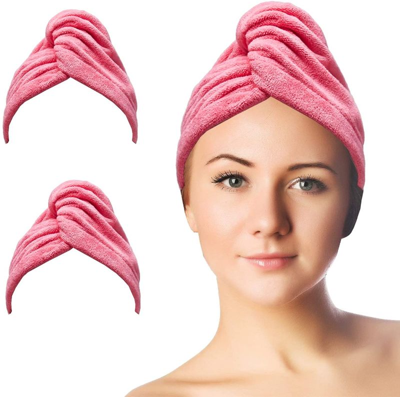 Photo 1 of Microfiber Hair Towel, Hair Drying Cap , Anti-Firzz Bath Towel - ShunLu Super Absorbent Microfiber for Long Curly Thick Hair(Rose) -- 2 PCK
