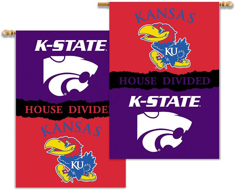 Photo 1 of BSI PRODUCTS, INC. - House Divided 2-Sided 28" x 40" Banner with Pole Sleeve - Kansas and Kansas State - KU & KSU Football Pride - High Durability for Indoor and Outdoor Use - Great Gift Idea
