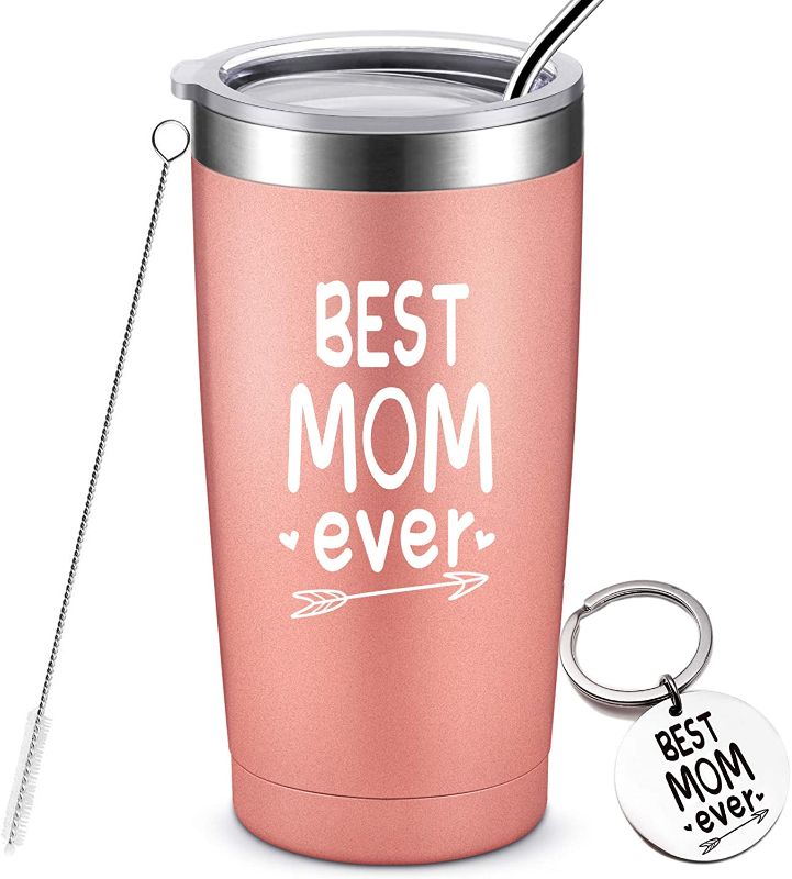 Photo 1 of Best Mom Ever - Birthday Gifts for Mom from Daughter, Son, Husband, Funny Christmas Gifts for Mom, Stainless Steel Insulated Tumbler with Lid & Straw, 20 Ounce Rose Gold
