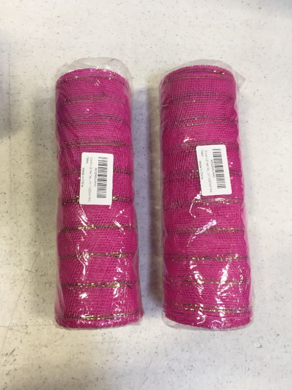 Photo 2 of 10 Inch x 30 Feet Deco Poly Mesh Ribbon with Metallic Foil Each Roll for Wreaths, Swags Bows Wrapping and Easter Decorating Projects-1 roll(Dark Pink) 2 PCK 
