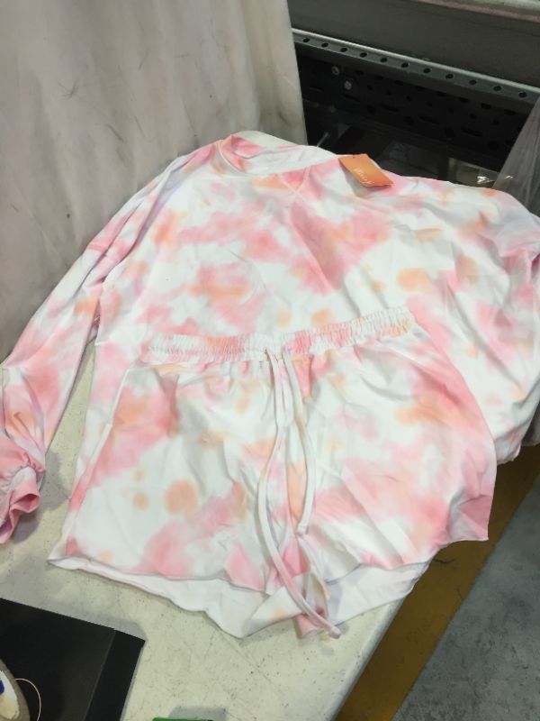 Photo 1 of WOMENS TIE DYE SET LONG SLEEVE SHIRT + SHORTS PINK
SIZE MEDIUM