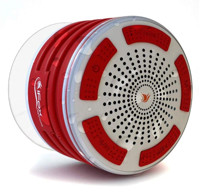 Photo 1 of iFox iF013 Bluetooth Shower Speaker with Suction Cup-100% Waterproof-LED Light- FM Radio- Portable Wireless Speaker-8 hrs Playtime- Connects to All Bluetooth Devices(Red & White)
