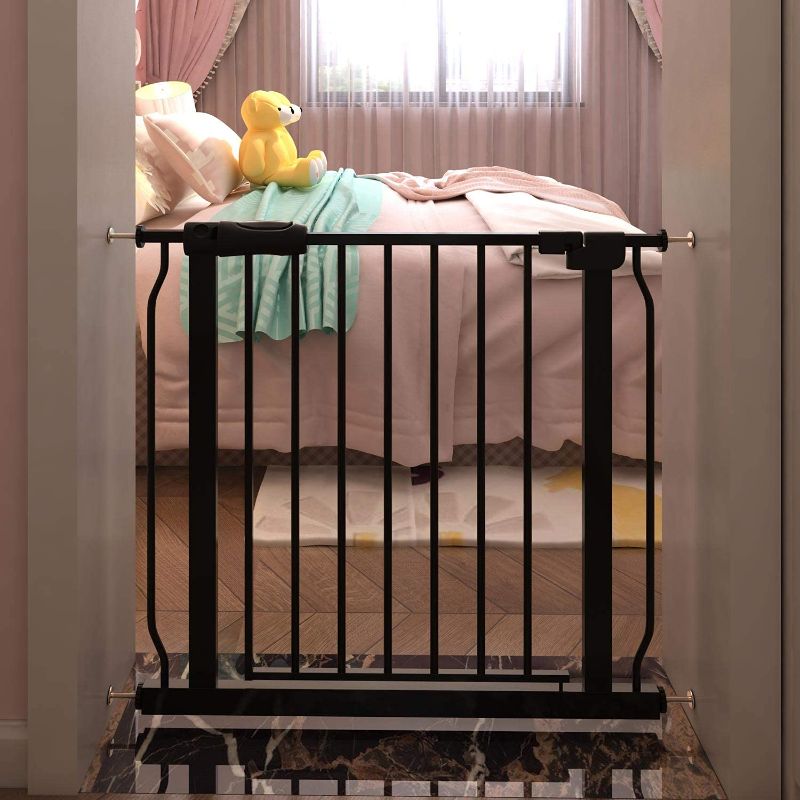 Photo 1 of **INCOMPLETE FOR PARTS ONLY****COSEND Narrow Baby Gate for Narrow Doorways Small Black Tension Indoor Safety Gates Auto Close Walk Through Metal Dog Gate for The House Doorways Stairs (29.13"-33.86"/74-86CM, Black)
