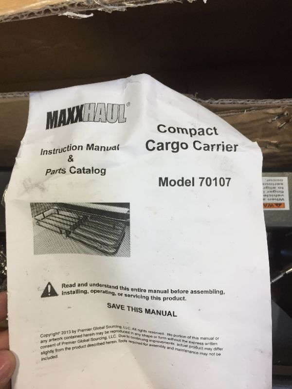 Photo 4 of ****INCOMPLETE FOR PARTS ONLY****MaxxHaul 70107 Hitch Mount Compact Cargo Carrier - 53" x 19-1/2" - 500 lb. Maximum Capacity for 2" Hitch Receiver , Black
